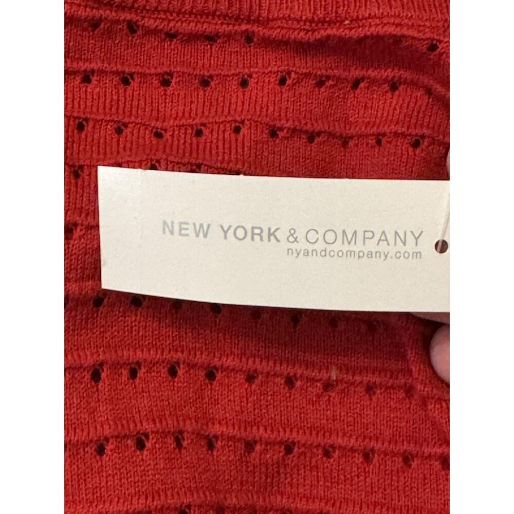 New York & Company Sweater Womens XL Red Open Knit Bow Back 3/4 Sleeve Pullover - Picture 6 of 11